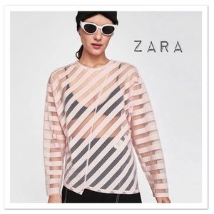 Zara Sheer T-Shirt With Stripes - NWT